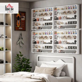 HOMCOM 5-Tier Display Cabinet, Glass Door Cabinet with Adjustable Shelves, Wall-Mounted Display Case for Playroom, Bedroom, White