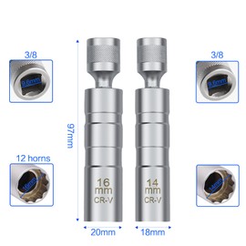 KINGOZOYI Magnetic Spark Plug Wrench, Universal Flexible Spark Plug Wrench with Retaining Spring – 14 mm and 16 mm, Pack of 2