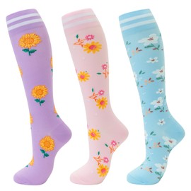 fenglaoda Compression Socks for Women Men Knee High 3 Pairs Support for Nurses, Travel, Circulation, Athletic, Pregnancy