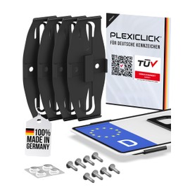 PLEXICLICK® Kennzeichenhalter Rahmenlos in Schwarz - Einfache Montage - Für alle Deutschen KFZ Kennzeichen - Nummernschildhalterung Auto - 100% Made in Germany - TÜV Zertifiziert mit Straßenzulassung