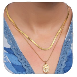 Siddhatva 14k Gold Stack Non Tarnish Necklace for Women Dainty Trendy Gold Plated Hypoallergenic Layered Pendant Necklace Jewelry Set Gifts Women
