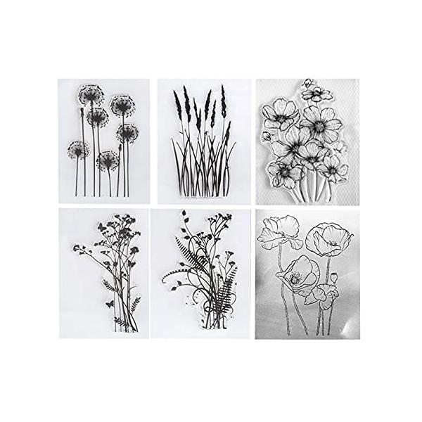6pcs/Lot Dandelion Lavender Poppies Daisy Flowers Leaves Stamp Rubber Clear Stamp/Seal Scrapbook/Photo Album Decorative Card Making Clear Stamps