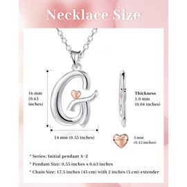 Mesovor 925 Sterling Silver Necklaces for Women, Dainty Initial Name Necklace with Rose Gold Heart, Jewellery Gifts for Family Mother Sister Daughter Wife (Letter-G)