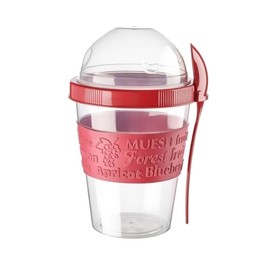 Osier Blanc Yogurt Parfait Cups with Lids, Reusable Yogurt Containers with Lids and Spoons, Take and Go Yogurt Cup with Topping Cereal or Oatmeal Container, Red and White Colorful Set of 2