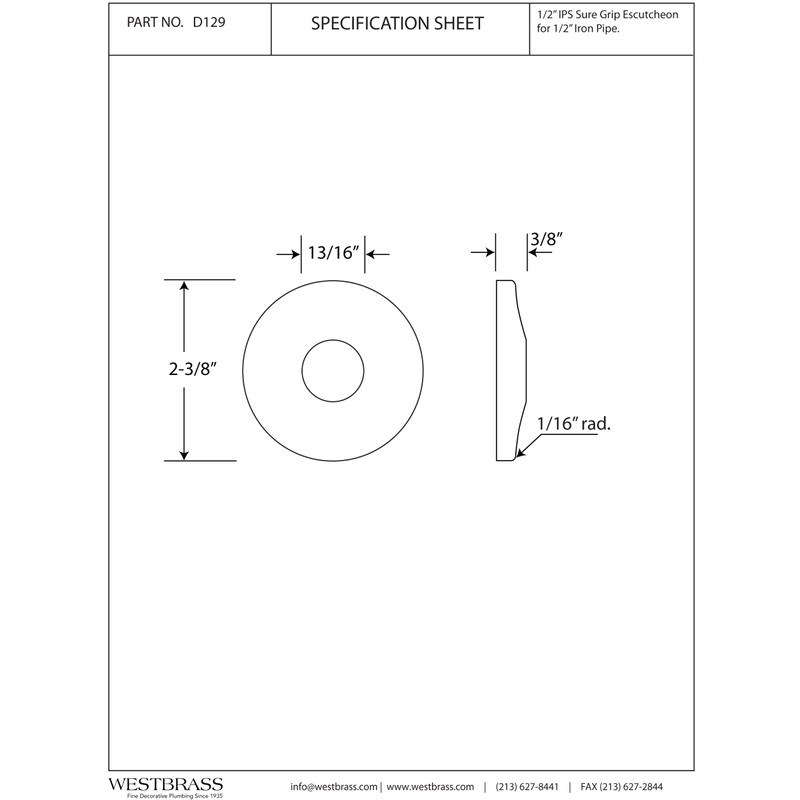 Westbrass D129-01 1/2" IPS Sure Grip Low Pattern Flange, Polished