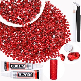 2000PCS SS12/3mm Crystal Rhinestones (Red/Siam) with 2Pcs 10ml B7000 Jewelry Glue, Bedazzling Flatback Glass Rhinestones for Crafting, Gems Diomand Charms for Tumbler Shoes Clothing Mugs Nail Art
