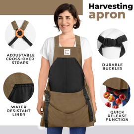 Soil & Sun Gardening Apron with Pockets and Harvesting Pouch - Durable Canvas Design for Men and Women - Convenient Tool Storage and Effortless Harvesting (Dark Beige)