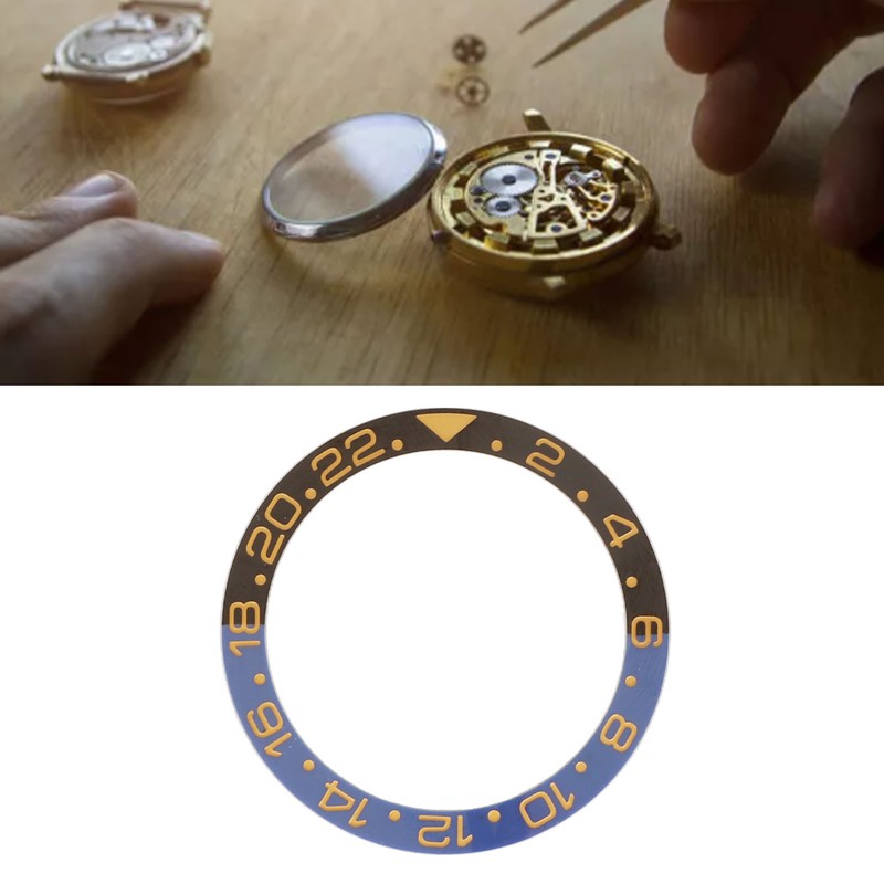 Ceramic Watch Bezel Insert 38mm Blue Black Base Gold Digit