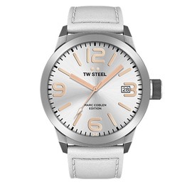TW Steel Marc Coblen Edition TWMC21 Men's Watch with Leather Strap, Silver/White, Strap.