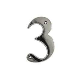 UAP House Numbers - 3 Inch Door Numbers Signature Screw Fix Bevelled Edge For Front Door, Address Number Screw On For Doors And Gates, Letter Times Roman Font (Number 3, Polished Chrome)