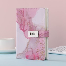 Dzhzal Diary with Lock for Girls Boys and Women Lockable Leather Journal with Combination Lock Refillable Lined Paper Locking Diaries A5