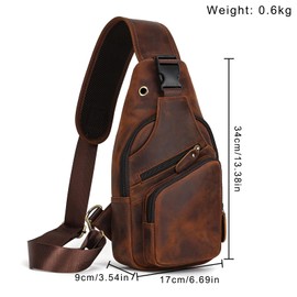newsbirds Men's Genuine Leather Chest Bag Shoulder Bag Sports Outdoor Shoulder Bag Hiking Backpacks, 9455 Brown, Retro