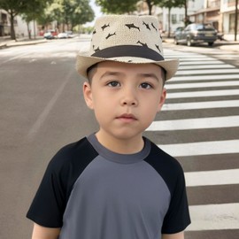 Kids Boys Girls Straw Fedoras Hat Summer Beach Straw-Trilby Sunhat Panama Hat Cowboy Jazz Cap UV Protection Bucket Hat Yellow