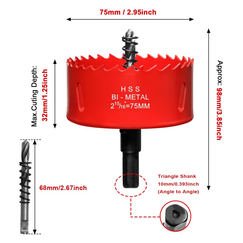 75mm Hole Saws Cutter, HSS Bi-Metal Drill Bit for Wood,