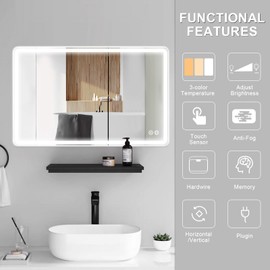 Pretfy LED Bathroom Mirror 24x32 Inch Bathroom Mirror with Frontlight, 3 Colors Stepless Dimmable Wall Mirrors with Anti-Fog, Shatter-Proof, Memory, CRI90+, IP54 Waterproof (Horizontal/Vertical)