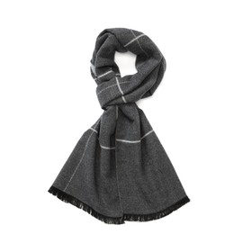 tonten Mens Classic Australian Wool Scarf Warm Plaid Lightweight Knitted Striped Scarf with Gift Box, gray