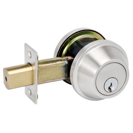 Master Lock DSCHSD32D Heavy Duty Single Cylinder, Grade 2 Commercial Deadbolt with Bump Stop, Brushed Chrome Finish