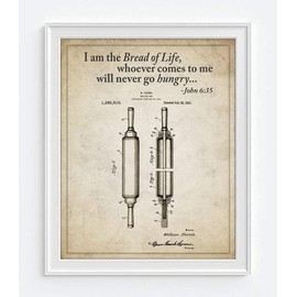 Kitchen Patent Bible Verse Christian Wall Art Prints, Set of 4, Unframed, Vintage Kitchen Photo Prints, John 6:35, Lamentations 3:23, Proverbs 15:15, Psalm 37:4, 8x10