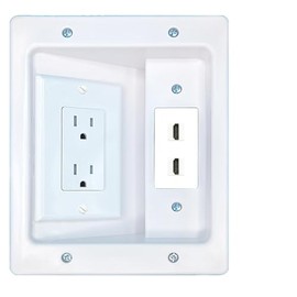 RiteAV - Kit de gestión de 2 placas de pared empotrables HDMI con toma de corriente oculta cables y cables - Top Quality