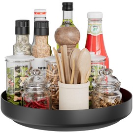 JANE EYRE Rotating Spice Rack Lazy Susan - 360° Rotating Metal Tray Organizer 32cm for Pantry Kitchen Furniture Bathroom Refrigerator Table Black