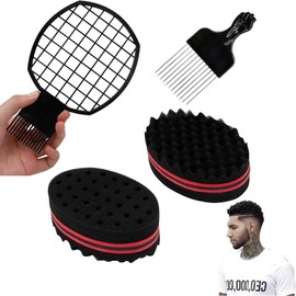 DXIA Set of 4 Hair Brush Sponge, with Large Holes, Double-Sided Sponge, Magic Twist Hair Sponge, DIY Foam Curler Tool, for Hair Afro Coil Hair, Magic Beauty Tool