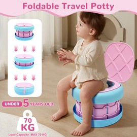 Yiomxhi Töpfchen für Kinder Baby Toilettensitz, Reisetöpfchen Faltbar Töpfchentraining für Jungen Mädchen, Tragbar Kindertoilette Auto Reisetoilette mit Potty Liners, Rosa