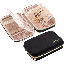 Procase Organizador para Joyas de Viaje, Estuche para Joyería con Bolsillo Claro Joyero Portátil con Cremallera para Aretes Anillos Collares Pulseras Pendientes Prendedores -L Sin hojas sueltas,Negro