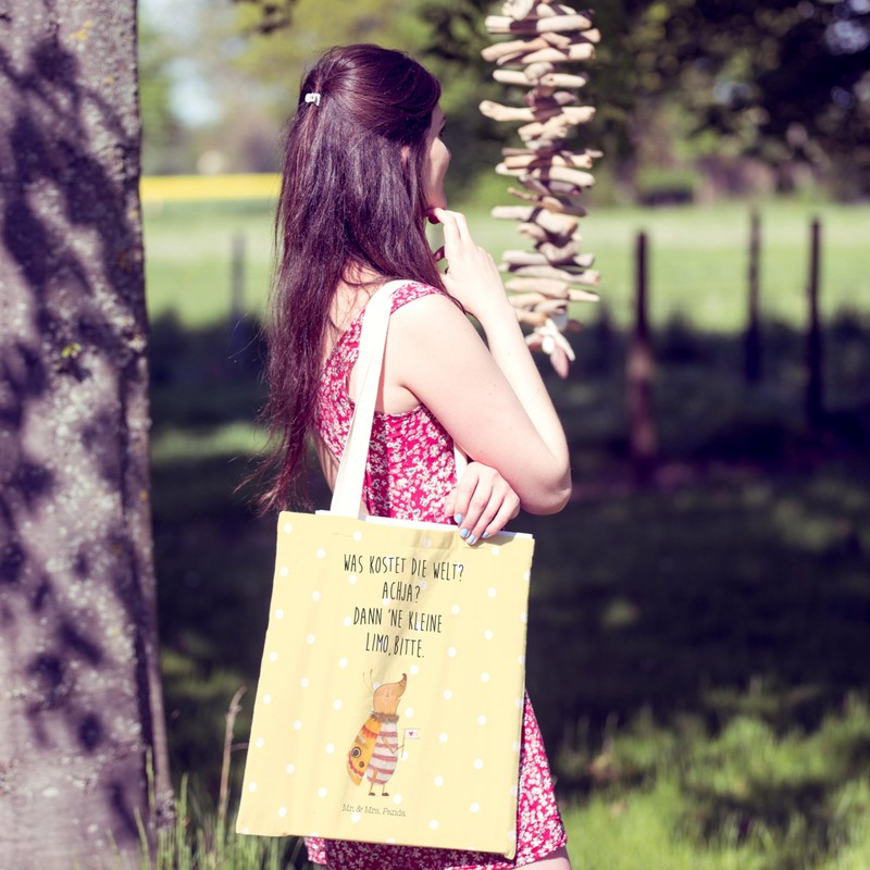 Mr. & Mrs. Panda Moth Shopping Bag with Flag, yellow