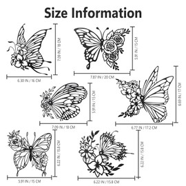 6Pcs Butterfly Decoration Wall Art, LIOUCBD Metal Wall Decor, Flowers Wall Hanging Butterfly Decor for Bedroom Living Room Home Wall Indoor Outdoor Farmhouse Black