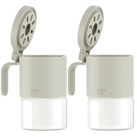 Zuutii Glass Spice Jars,Spice Containers with Spoons, Set of 2 10oz/300ml Spice Bottles, Mini Seasoning Storage Jars with Flapper Caps for Salt, Sugar, Peppers, Chili in Kitchen