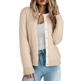 Dokotoo Women's Wool Fall Button Down Lightweight Cardigans Long Sleeve Casual Cashmere Sweaters Crew Neck Soft Knit Cardigan Sweaters Tops Apricot Cardigan Women XXL