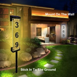 IVWVI Solar House Numbers for Outside, Acrylics Solar Address Sign with Iron Stakes, Waterproof RGBW Color Changing Remote Control, Lighted Modern Address Plaque Solar Powered for Street Yard Home