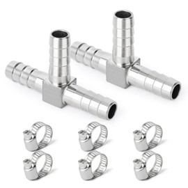TAISHER 2PCS 304 Stainless Steel 8MM Hose Barb Fittings，3 Way Tee T Shape Joint Splicer Mender Fitting Union for Fuel/AIR/Lquid/Gas with 6PCS Hose Clamp