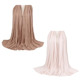 ENSTILER 2PCS Women Hijab Scarfs Solid Color Muslim Head Scarf Stretch Jersey hijab muslim scarf (beige,camel)