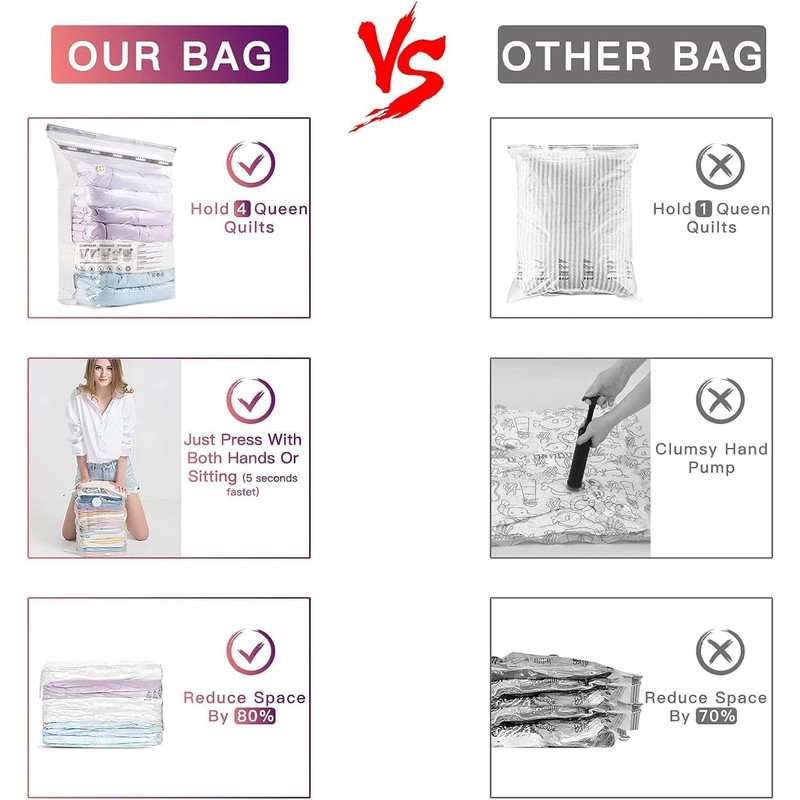 Luxear Vacuum Storage Bags for Clothes, 4 Pack (2 Jumbo