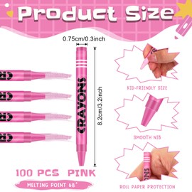 Tenceur 100 Pcs Single Color Crayon Bulk Crayons Coloring Crayon Party Favors Crayon Set Crayons for Adults Teacher Painting Classrooms Groups Party Art Gifts Supplies(Pink)