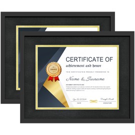 PEALSN Certificate Frames 8.5 x 11 Set of 2, Classic Black Diploma Degree Document Frame with Real Glass and Double Mat, Displays Diploma 8.5x11 with Mat or 11x14 Picture Without Mat, Black Mat with Gold Rim