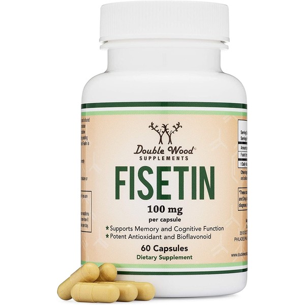 Fisetin Capsules - 100mg, 60 Count (Natural Bioflavonoid Polyphenols Supplement Similar to Apigenin, Luteolin, and Quercetin) Anti-Aging Support Senolytic by Double Wood Supplements