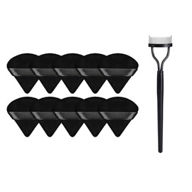 10 Piezas Esponjas Maquillaje Triangular para Polvo, Borlas para Maquillaje en Seco y Mojado. Esponjas Faciales Maquillaje. Incluye Peine para pestañas/Cepillo para cejas/rizador de pestañas. Color Negro
