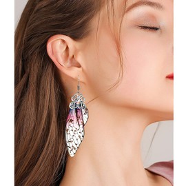 BELLA-Bee Butterfly Wing Drop Dangle Earrings Gold Plated Crystal Rhinestone for women wedding Jewelry (Purple-Silver A)…