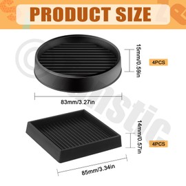 Tanstic 8Pcs 3x3 Square Rubber Furniture Caster Cups Round Rubber Caster Cups Rubber Anti Skid Caster Cups Rubber Furniture Coasters Non Slip Furniture Pads for Couch Table Bed(Black)