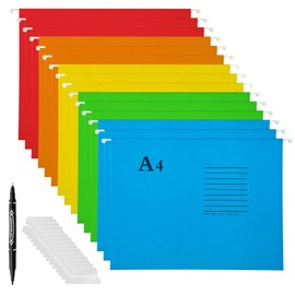 Nizirioo Pack of 15 A4 Suspension Files, Hanging File Folders, 5 Colours, Hanging File Folder, A4 Hanging Folder, Hanging File Organiser with Pen for School Office, Stationery, Filing Cabinets