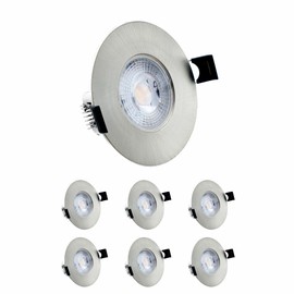 6X Sanlumia LED Recessed Downlight IP44 Ultra Slim Mains Powered Intergrated Flat Spotlight,7W 600lm,38 Beam Angle, 6400K Cool White, Satin Nickel Spot Ceiling Kitchen Bedroom Bathroom Living Room
