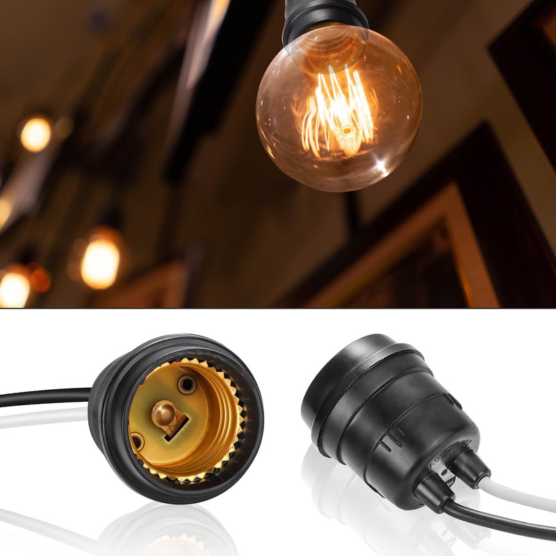 12PCS Waterproof Black Pigtail Lamp Holder Socket,E26/E27 Fully Sealed Rainproof