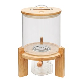 AngelcityCC Flour and Cereal Container, Rice Dispenser 5L Glass Food Storge Container for Kitchen Organization and Pantry Store, with Airtight Lid, Measuring Cup and Wooden Stand