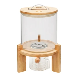 AngelcityCC Flour and Cereal Container, Rice Dispenser 5L Glass Food Storge Container for Kitchen Organization and Pantry Store, with Airtight Lid, Measuring Cup and Wooden Stand