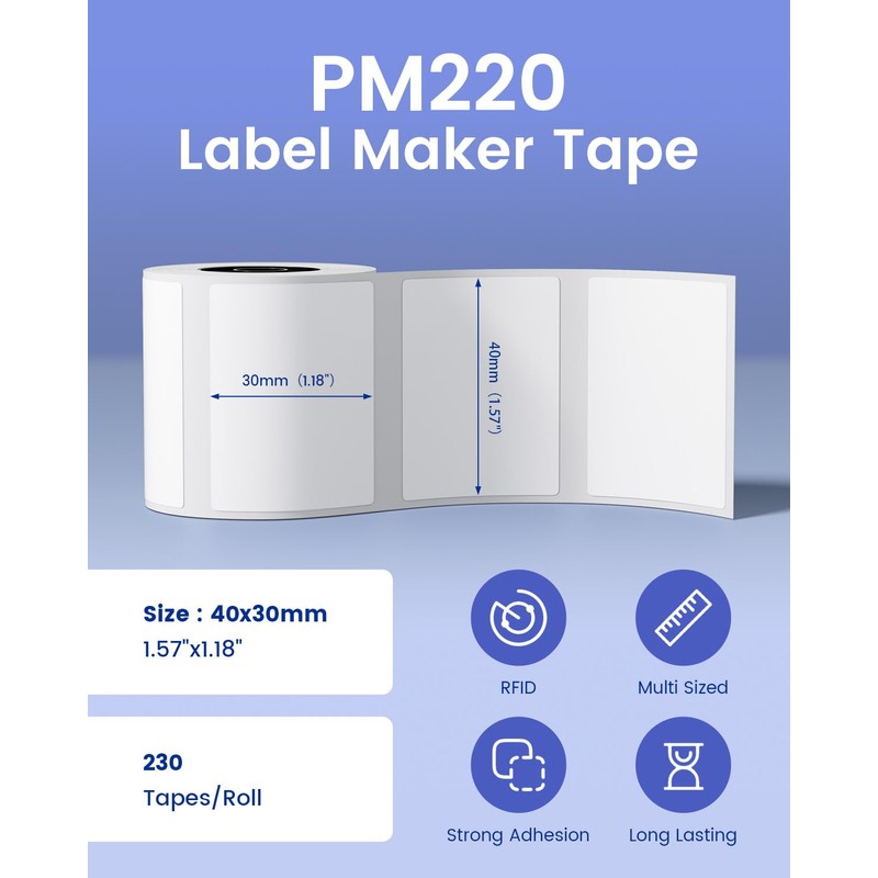3-Rolls Self-Adhesive Thermal Labels Compatible with Nelko PM220 Bluetooth Label