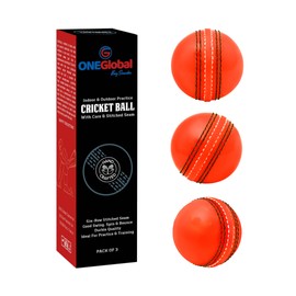 ONEGlobal Incrediball Soft Practice Cricket Ball | Outdoor & Indoor Soft Rubber Cricket Ball With Core & Stitched Seam | For Honing Skills & Family Fun (3-Orange)