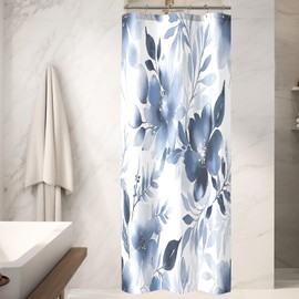 COSEVIER - Cortina de ducha floral para baño, diseño de flores de acuarela azul para baño, decoración de baño moderna y minimalista de tela impermeable, 36 x 72 pulgadas