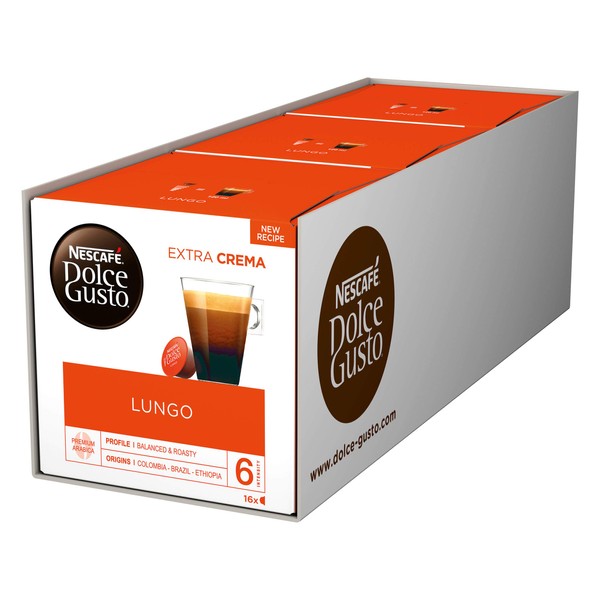 Nescaf? Dolce Gusto Cafe Lungo 16 Capsules (Pack of 3, Total 48 Capsules, 24 servings)